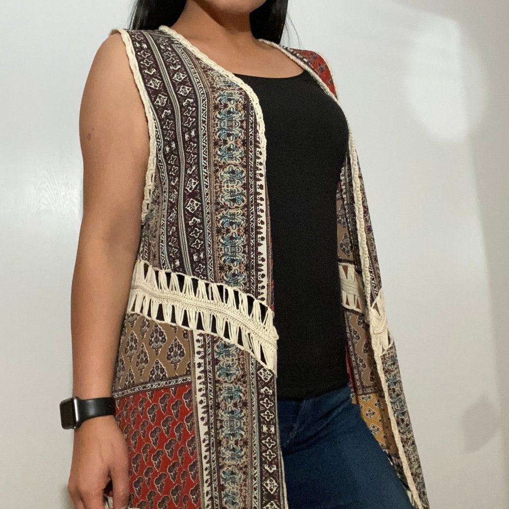 Boho fringe open cardigan